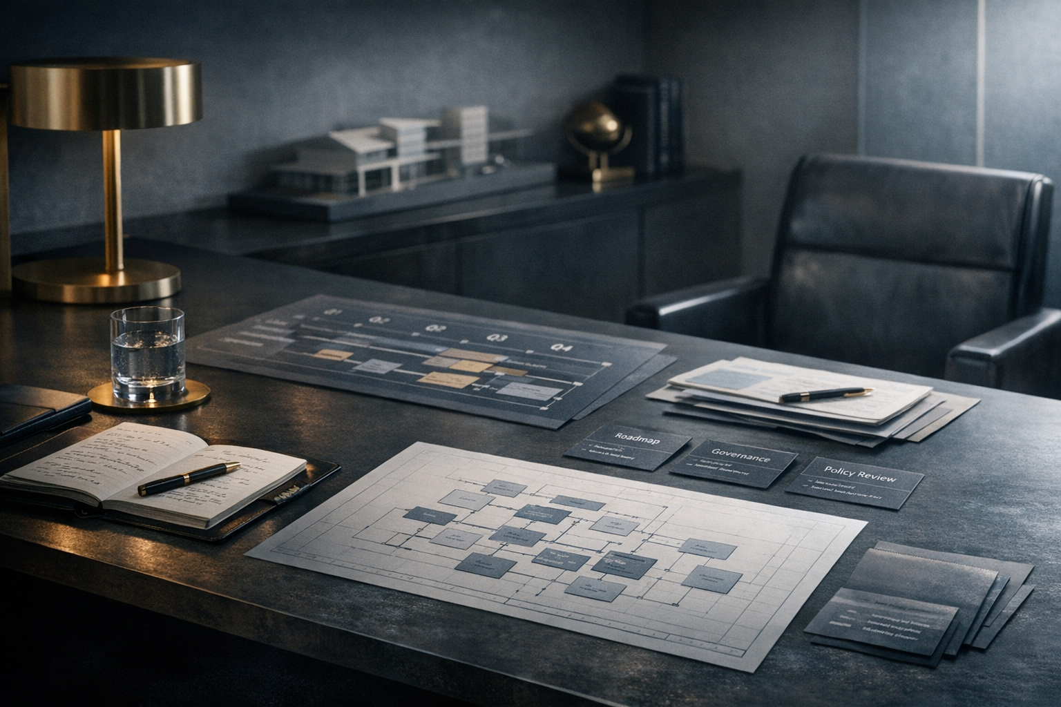 Systems thinking field notes with architecture sketches and decision maps