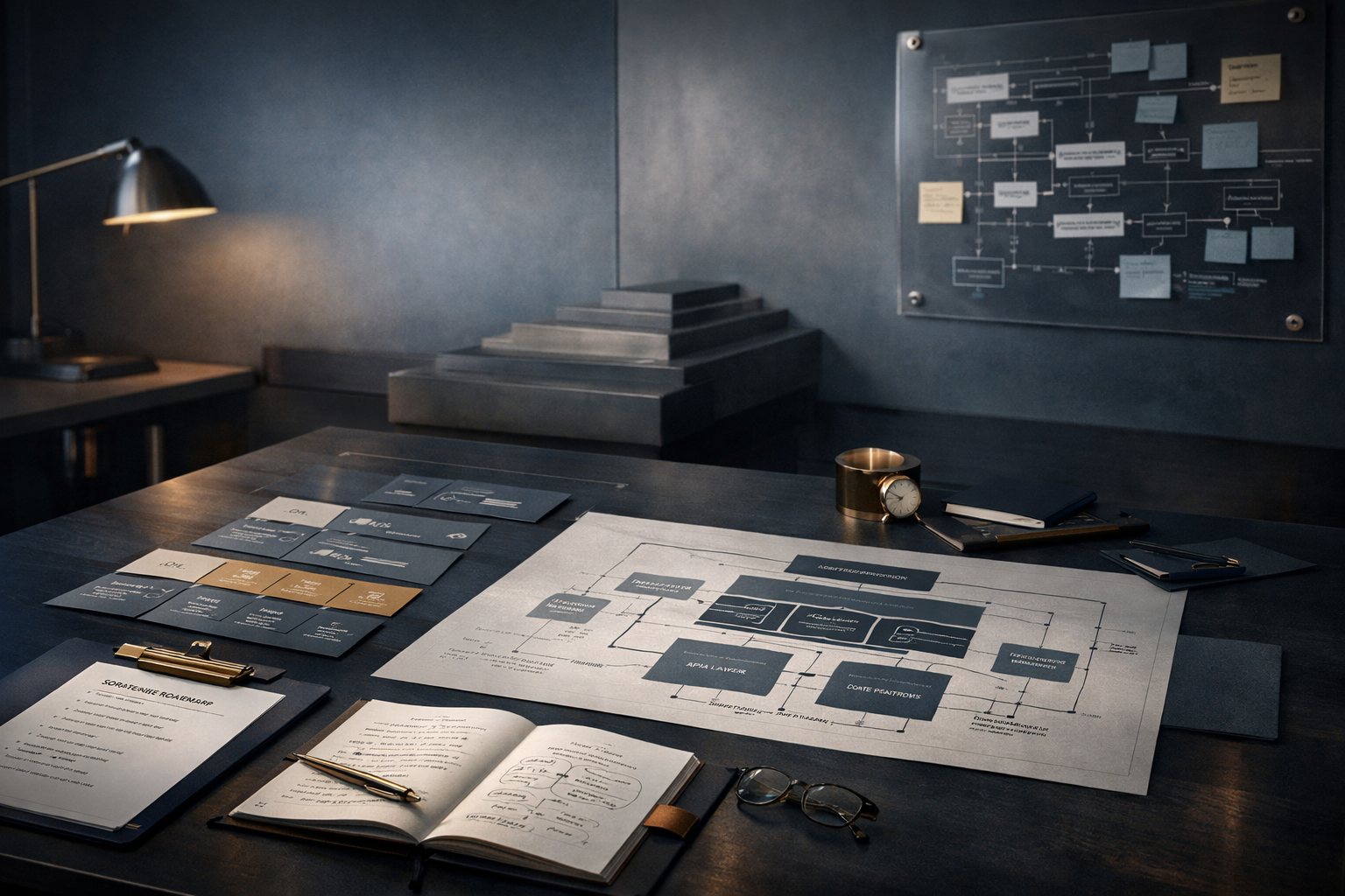 Enterprise AI governance workspace with use-case prioritization and readiness planning materials